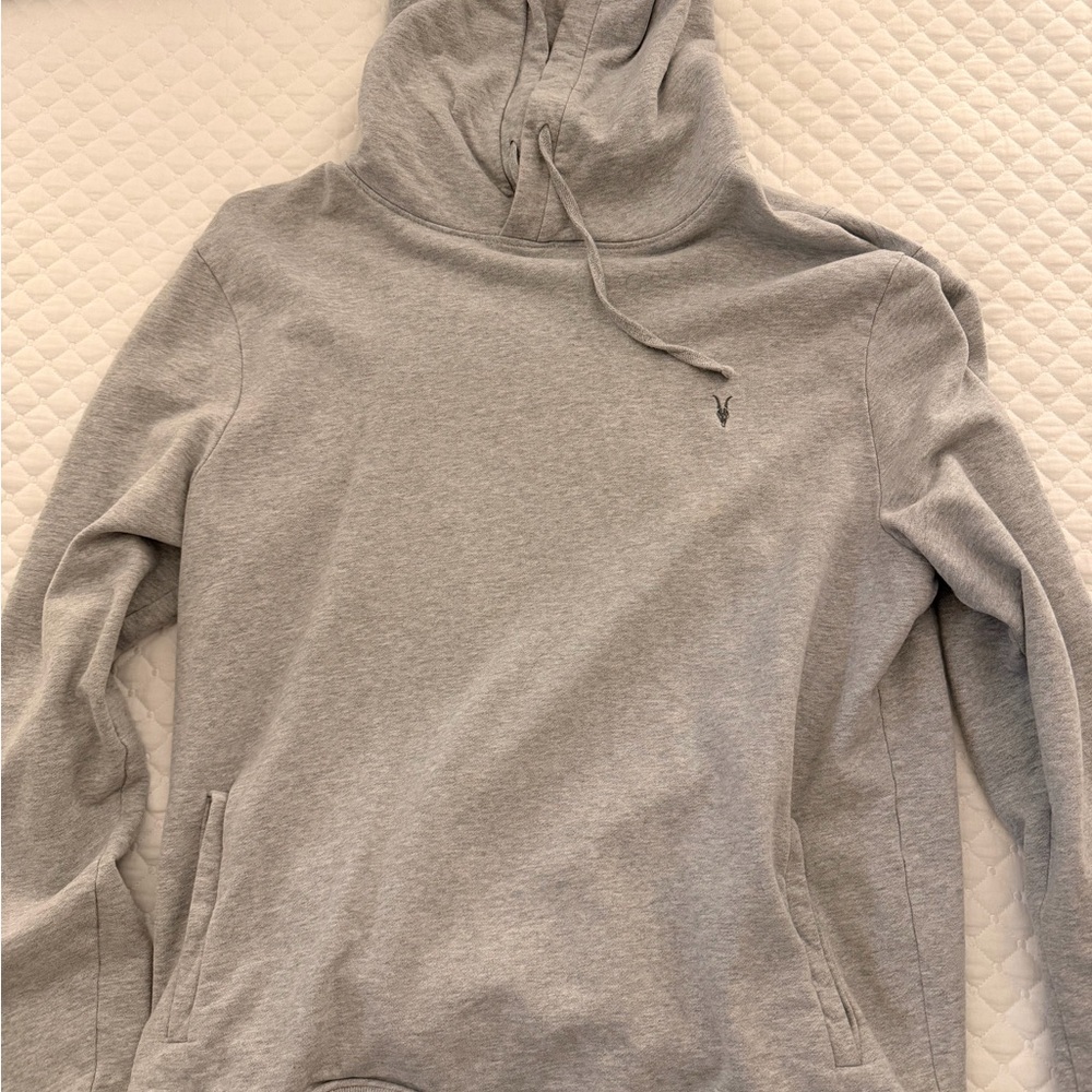 AllSaints Light Gray Hoodie with Branded Neck Label